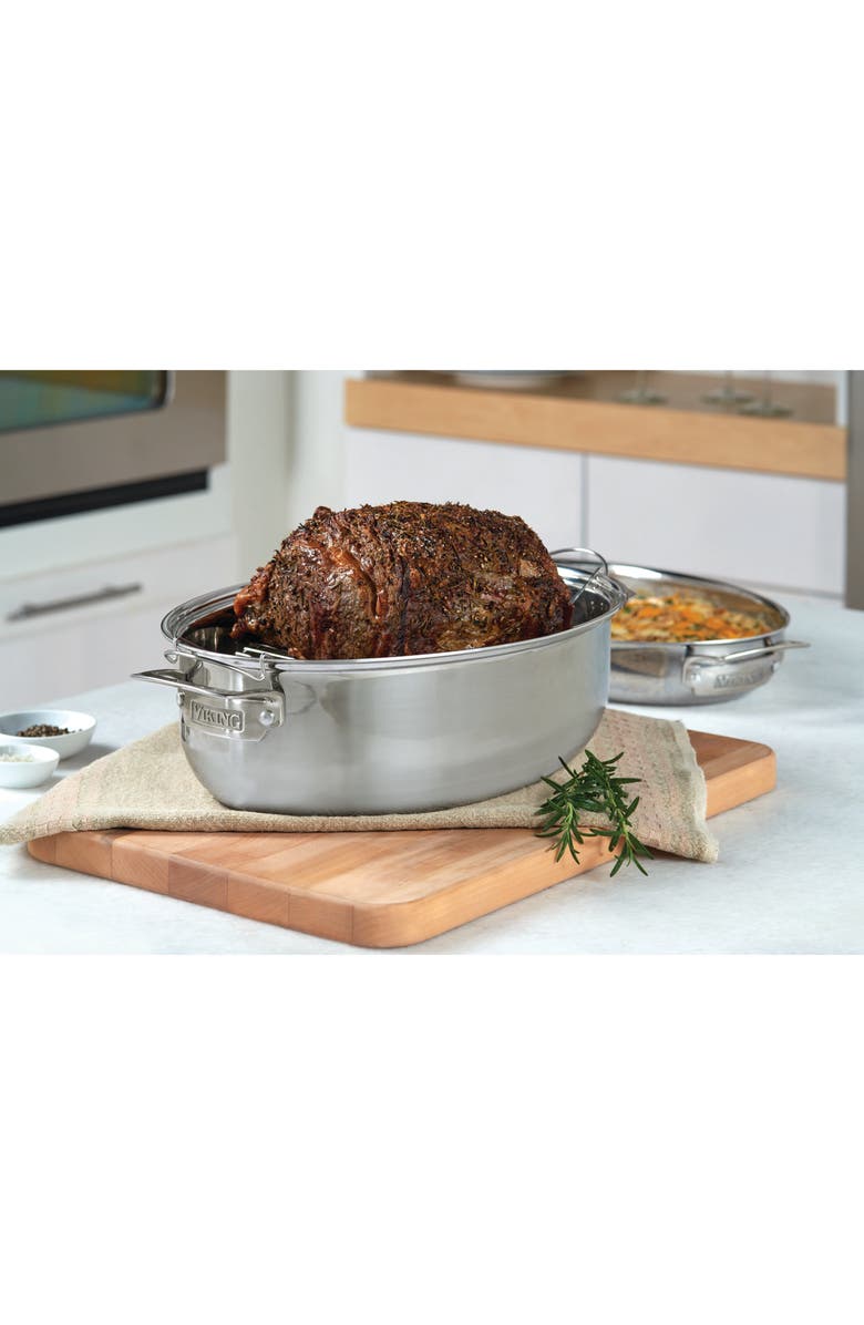 Viking 3-Ply 3-in-1 8.5-Quart Oval Roaster with Lid, Alternate, color, Stainless Steel