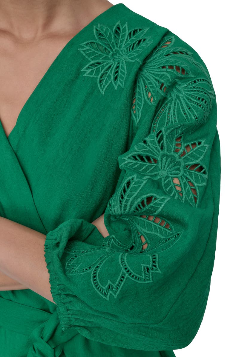 DKNY Eyelet Long Sleeve Faux Wrap Dress, Alternate, color, 