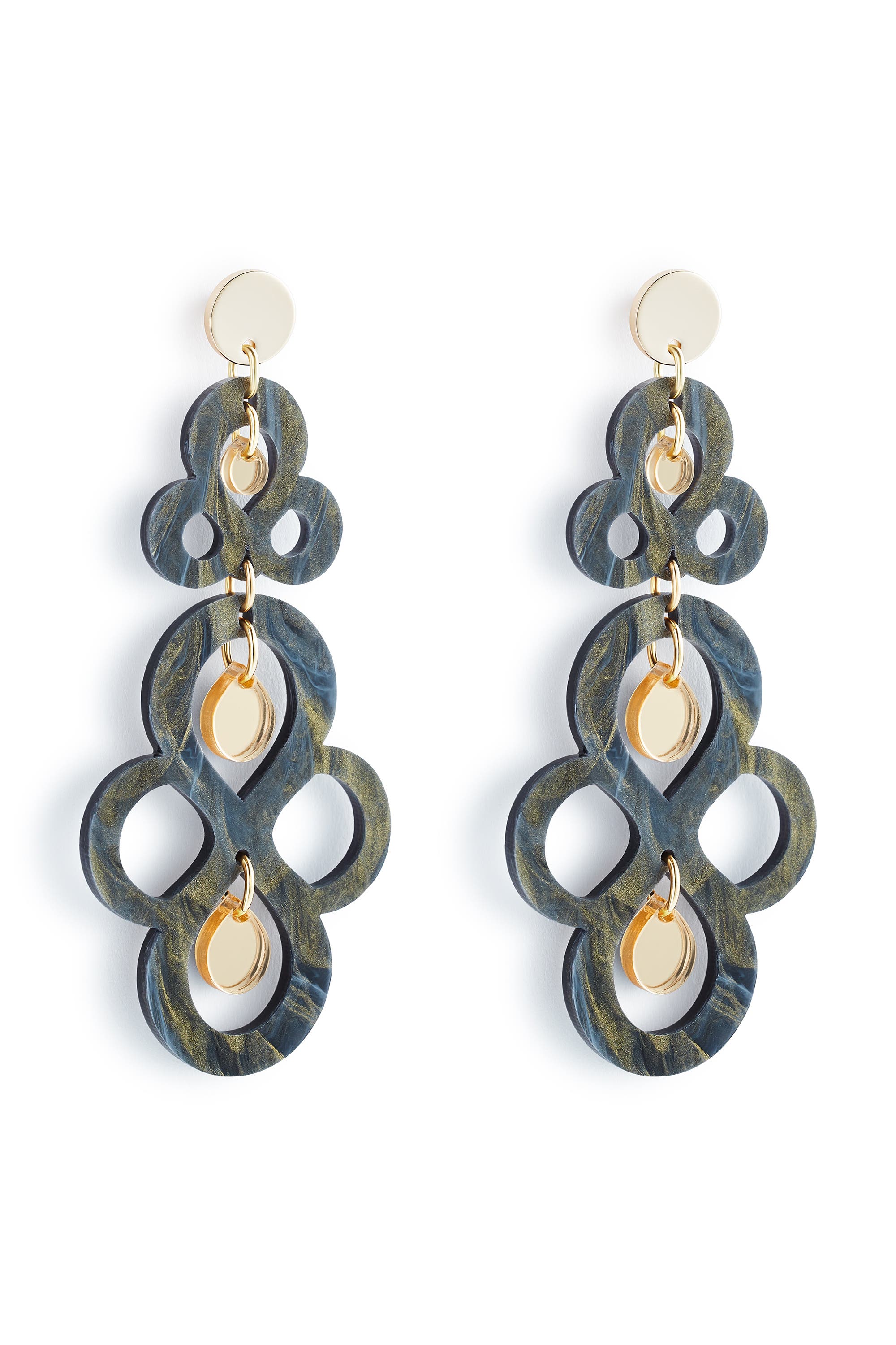 Toolally Batik Earrings - Black Swirl & Gold Mirror 