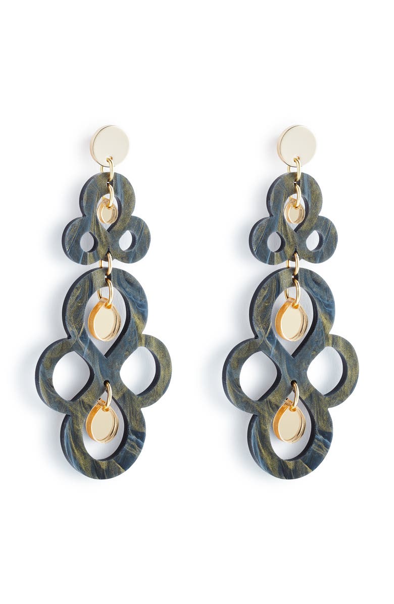 Toolally Batik Earrings - Black Swirl & Gold Mirror, Main, color, Black Swirl & Gold Mirror