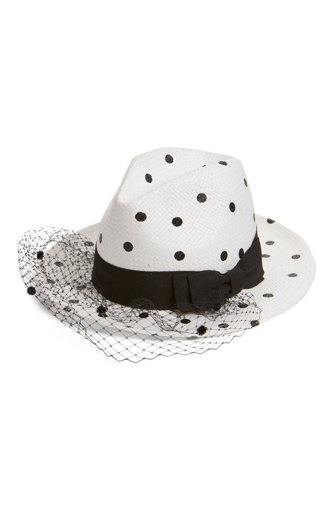 Helene Berman Veiled Polka Dot Woven Fedora (Women) | Nordstrom