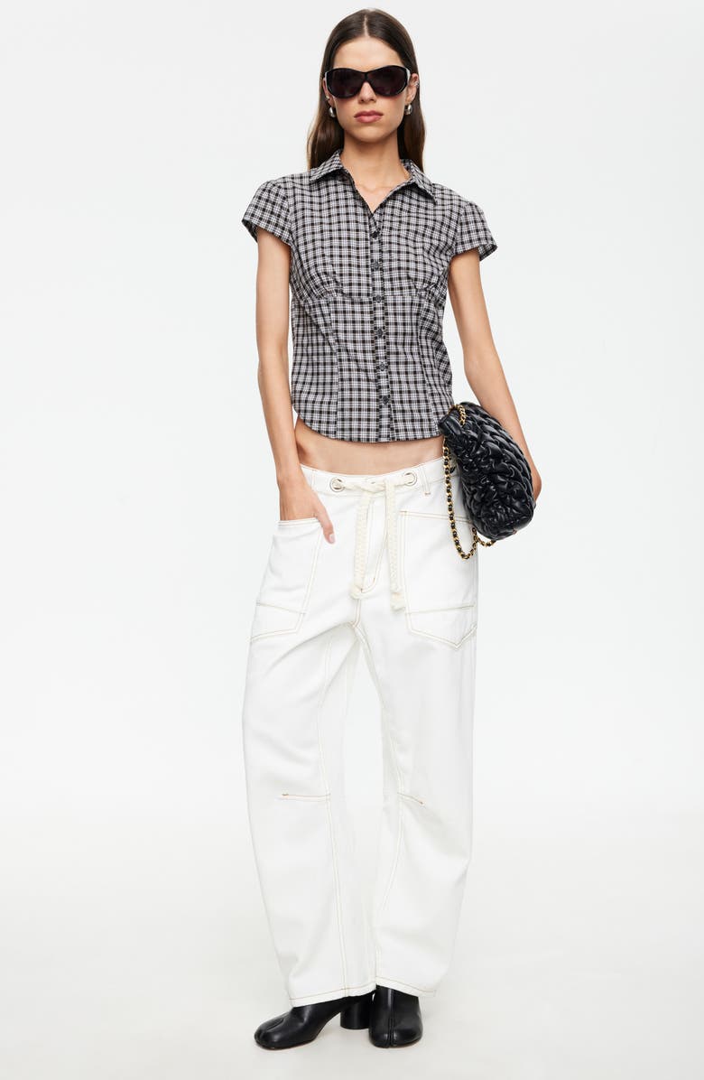 LIONESS Mon Cheri Plaid Crop Shirt, Alternate, color, Noir Plaid