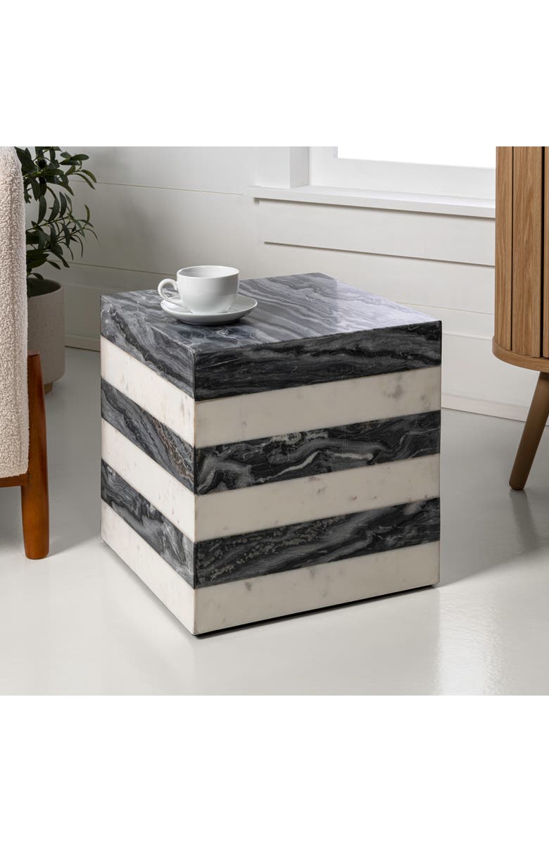 JONATHAN Y Felix 15" Contemporary Natural Marble Handmade Cube End Table, Alternate, color, Black/White