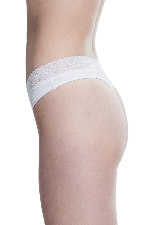 Savage X Fenty Essentials Lace Trim Stretch Cotton Thong In White