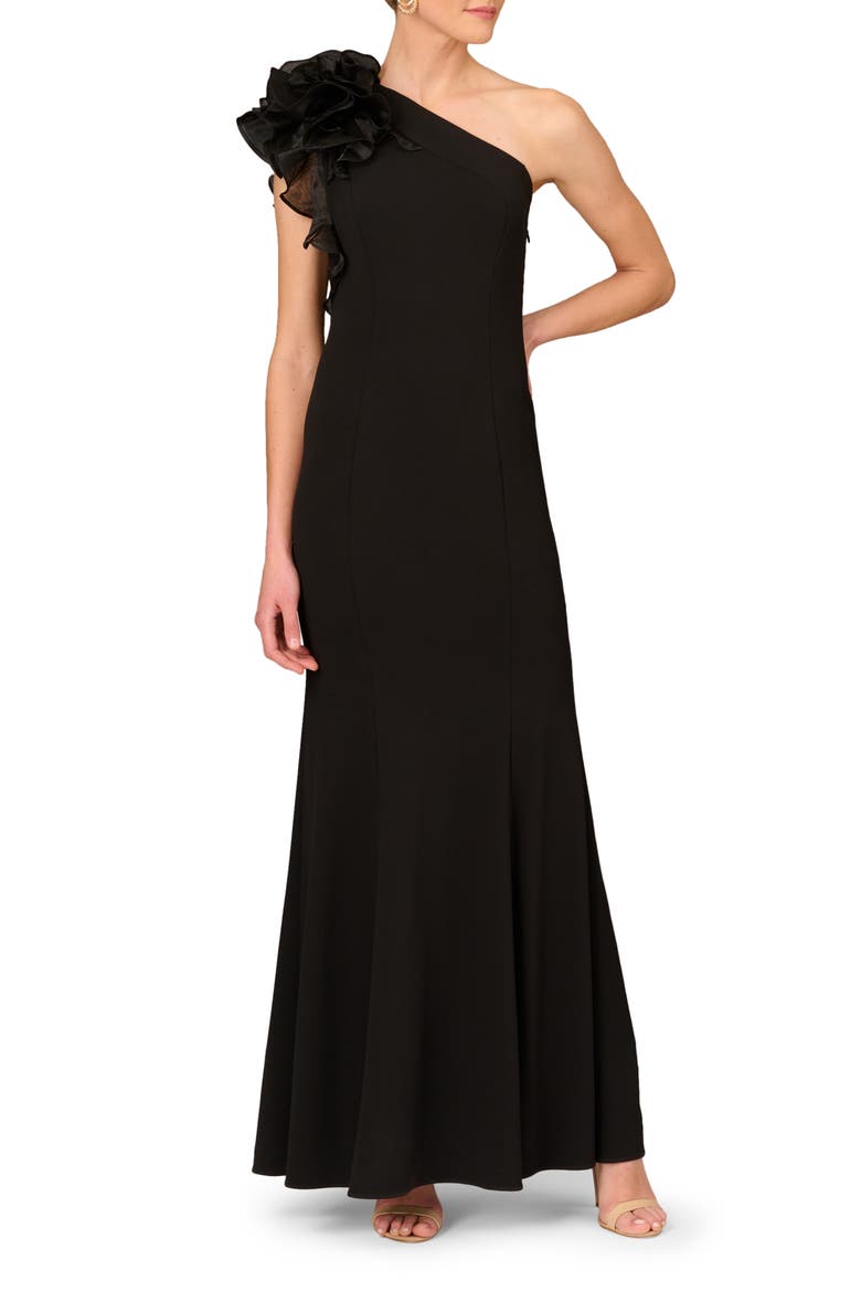 One-Shoulder Trumpet Gown, Alternate, color, BLACK