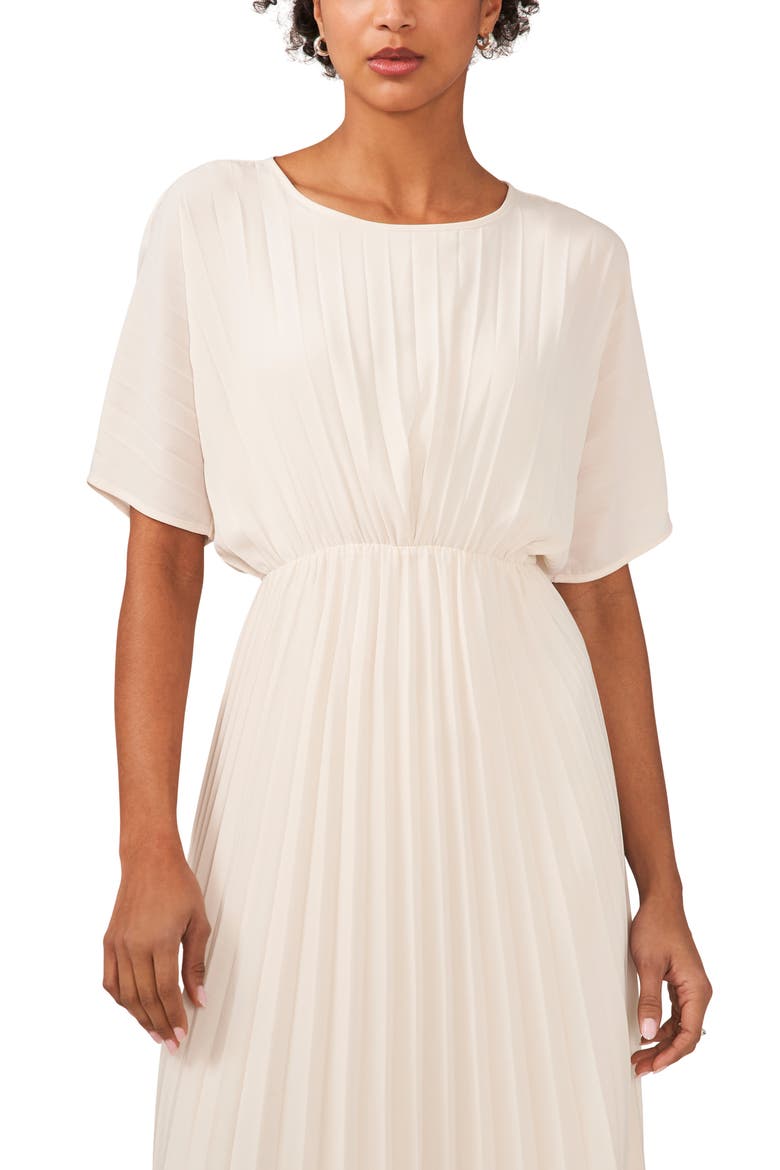 Pleated Midi Dress, Alternate, color, WHITE BIRCH