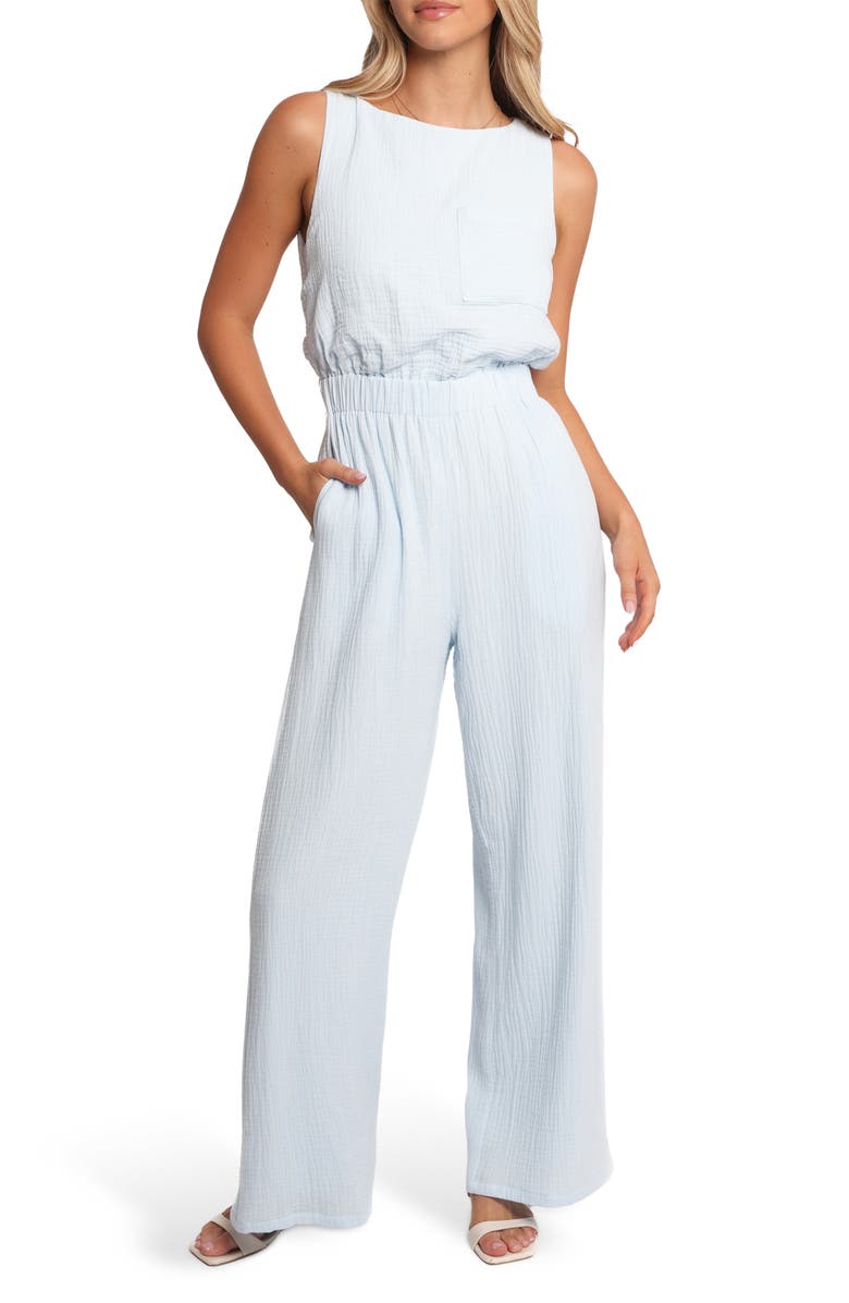 Petal & Pup Brenna Cotton Gauze Jumpsuit, Main, color, Pale Blue