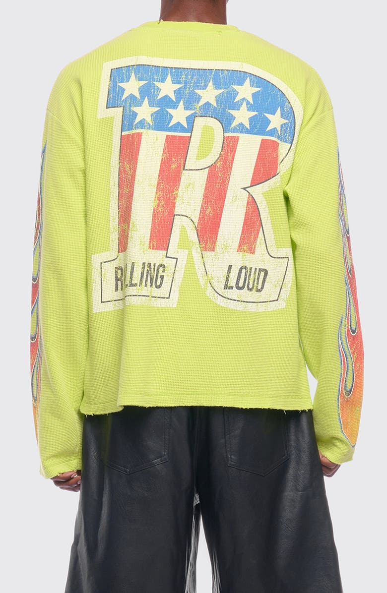 Rolling Loud Loud Racing Distressed Graphic Long Sleeve Thermal T-Shirt, Alternate, color, Neon Green