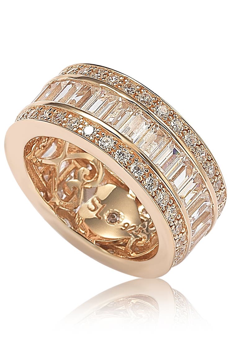 14K Rose Gold Plated Sterling Silver Baguette-Cut & Round-Cut CZ Eternity Band, Alternate, color, ROSE