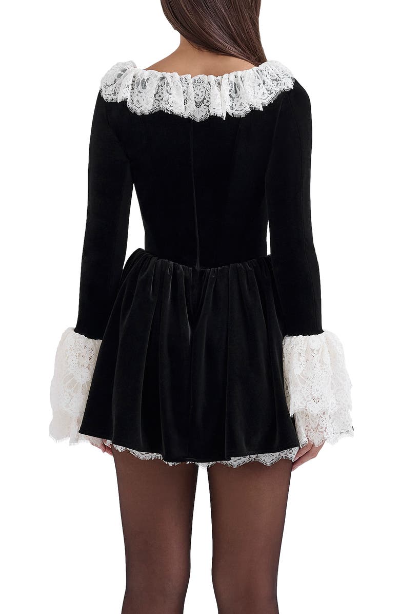 HOUSE OF CB Czarina Lace Trim Ruffle Minidress, Alternate, color, Black