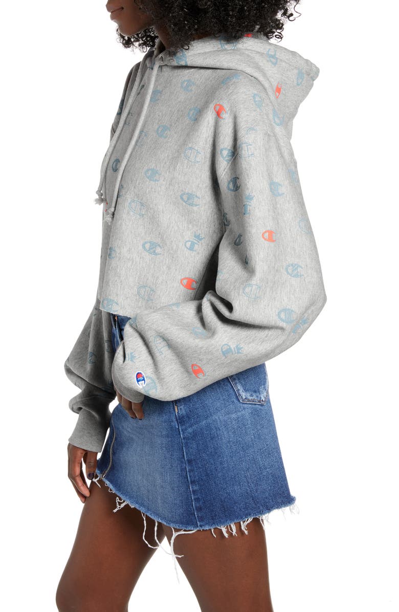 Champion Logo Print Reverse Weave<sup>®</sup> Crop Hoodie, Alternate, color,