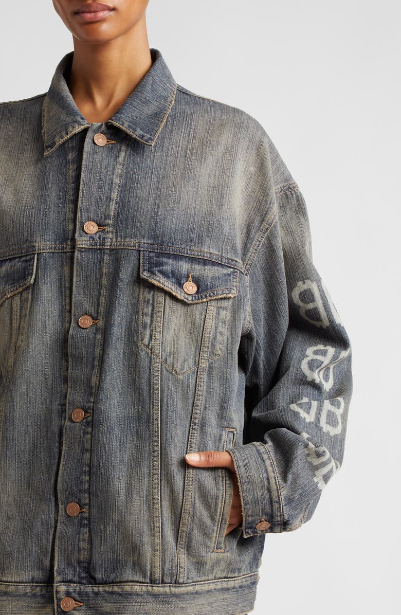 Balenciaga Crypto Logo Oversize Denim Jacket, Alternate, color, 