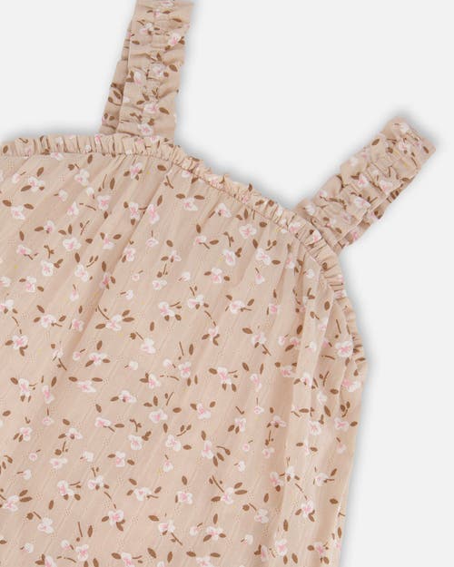 Deux Par Deux Girl's Printed Eyelet Dress Beige And Small Flowers In Beige And Small Flowers