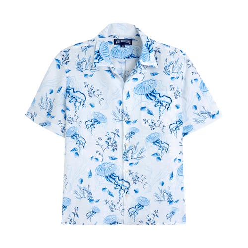 Vilebrequin Bowling Linen Shirt Medusa And Shells In White