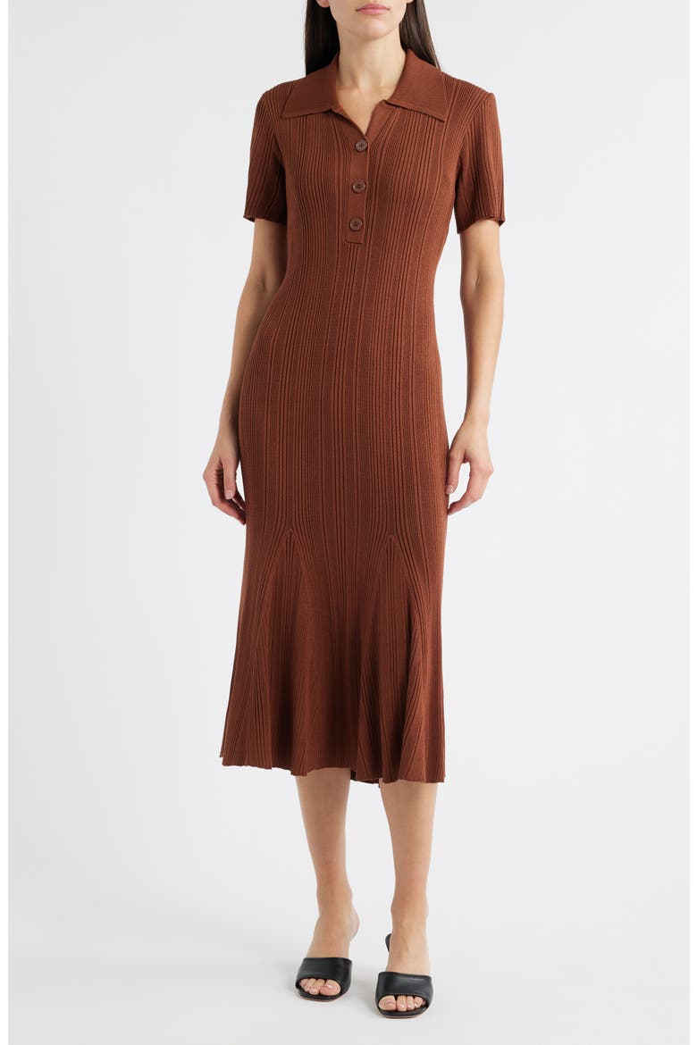 Rib Short Sleeve Midi Sweater Dress, Main, color, CARAMEL