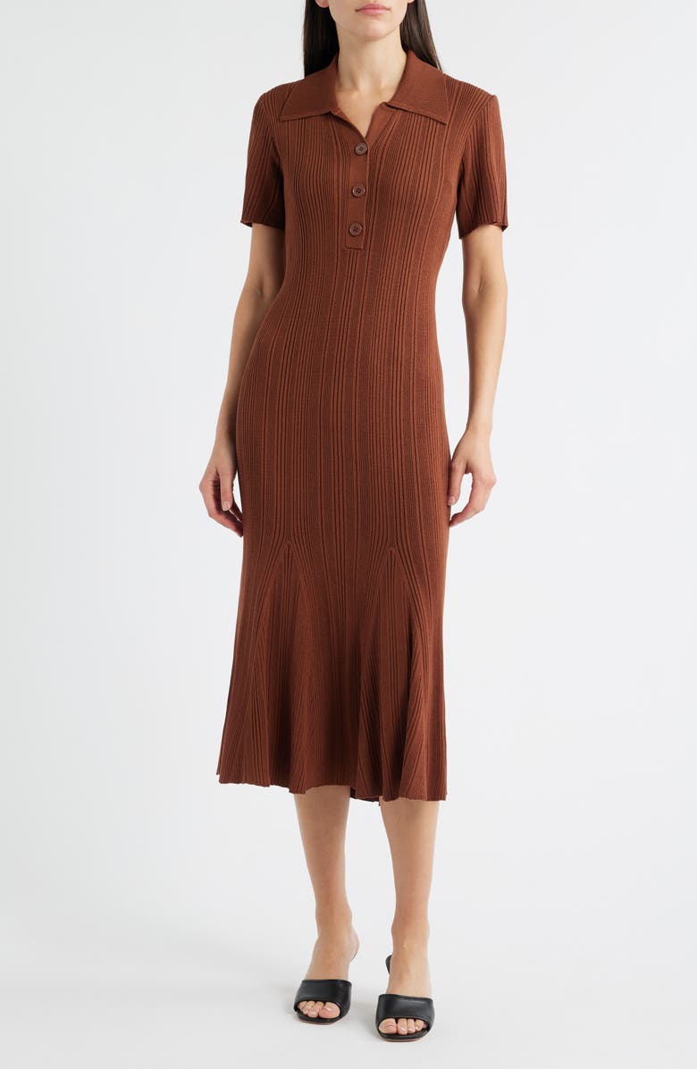Julia Jordan Rib Short Sleeve Midi Sweater Dress, Main, color, Caramel