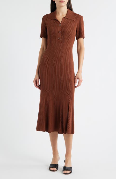 Rib Short Sleeve Midi Sweater Dress