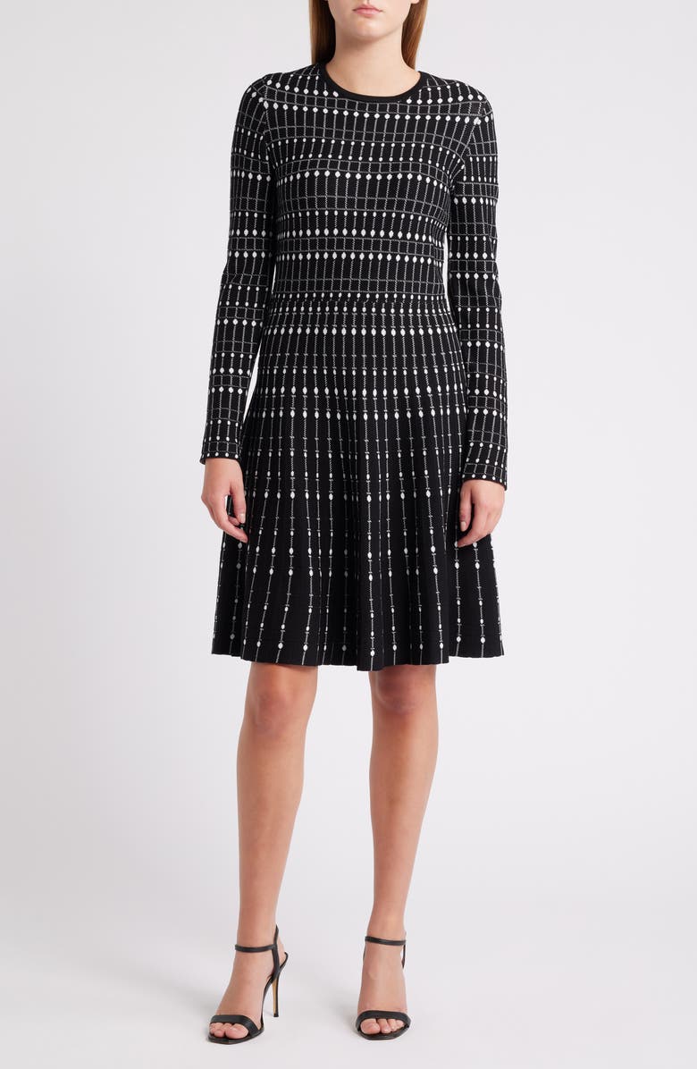 Julia Jordan Stripe Jacquard Long Sleeve Sweater Dress, Main, color, Black White