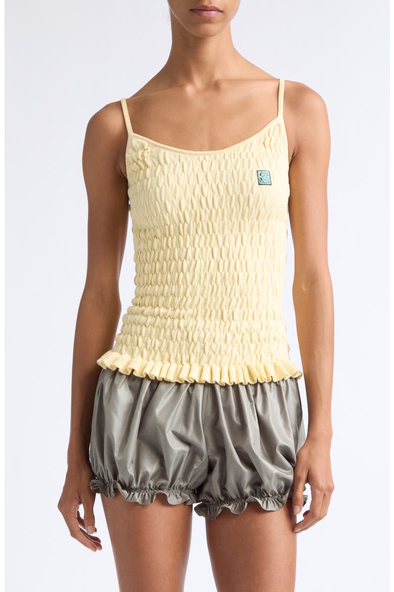The Shirred Knit Cotton & Cashmere Camisole, Main, color, LEMON