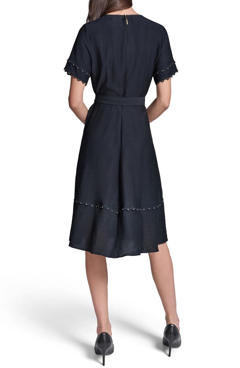 KARL LAGERFELD PARIS Stud Embellished Belted Button-Up Dress, Alternate, color,