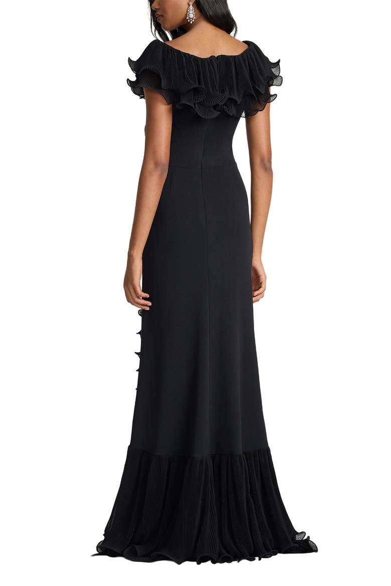 Pleated Ruffle Gown, Alternate, color, BLACK