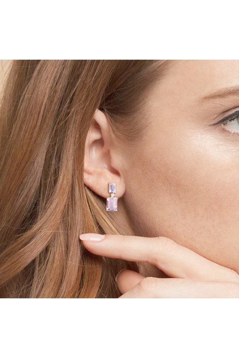 Gemstone & Diamond Drop Earrings 10k, Alternate, color, Rose de France