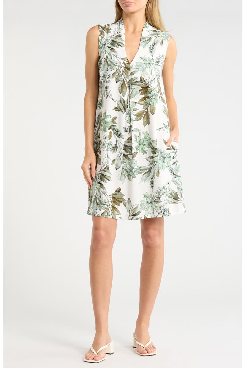 Pleat Front Floral Print Babydoll Dress, Main, color, SAGE