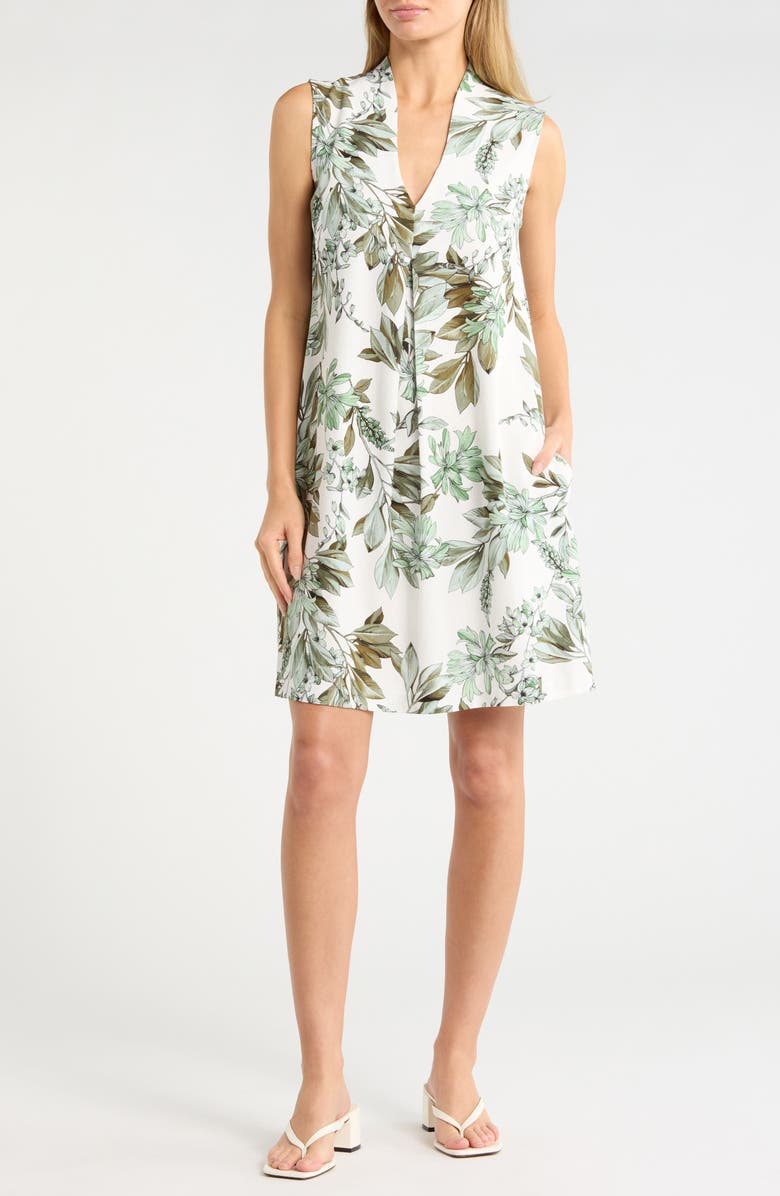 Connected Apparel Pleat Front Floral Print Babydoll Dress, Main, color, Sage