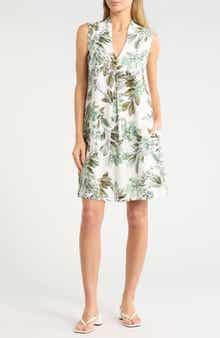 Connected Apparel Pleat Front Floral Print Babydoll Dress