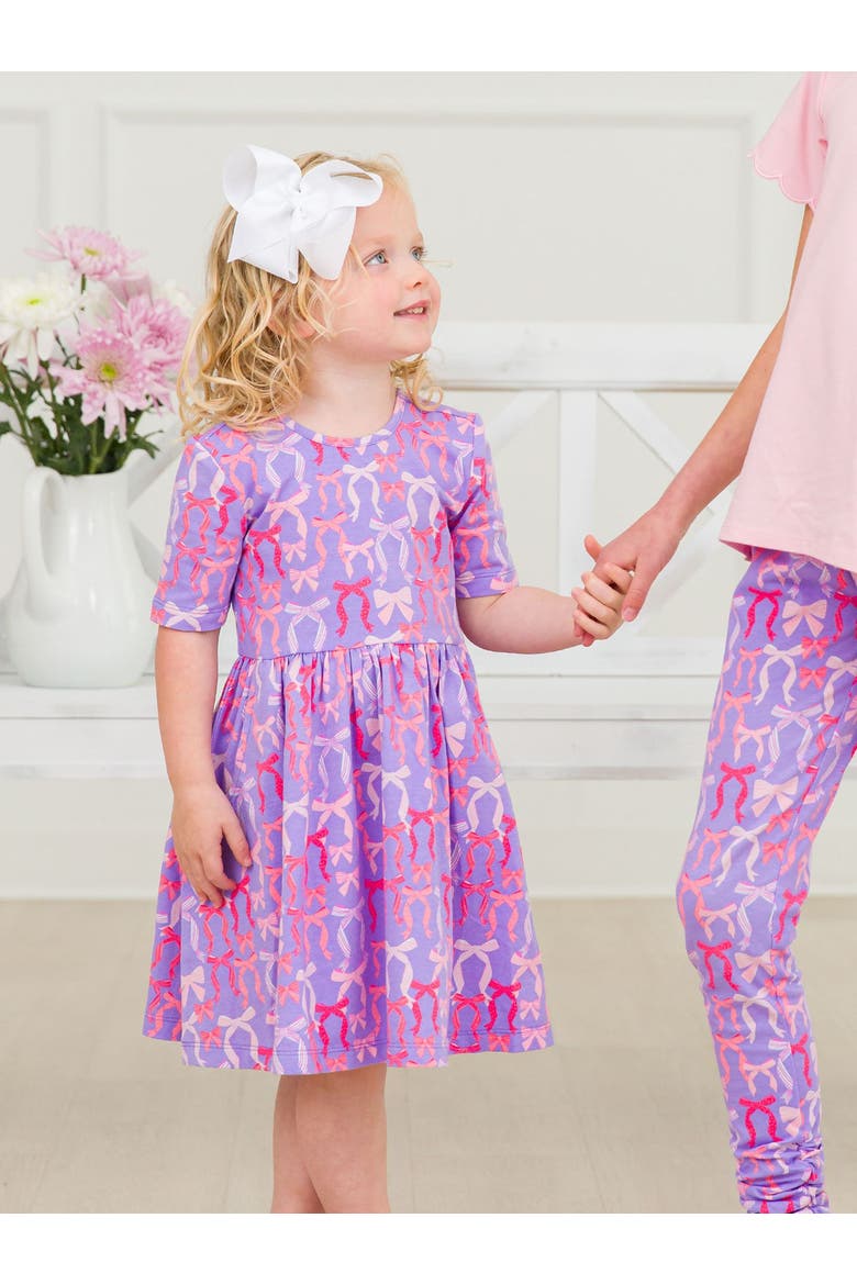 Knit Short Sleeve Twirl Dress, Alternate, color, Rosy Ribbons