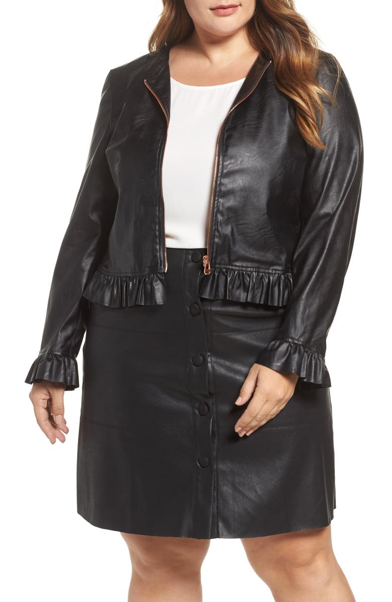 ELVI Faux Leather Frill Jacket, Main, color,