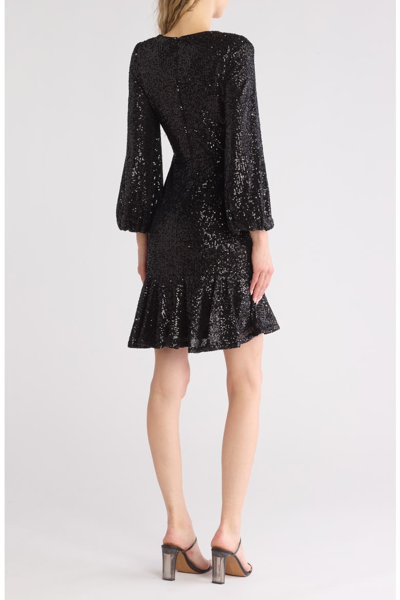 Ruffle Long Sleeve Dress, Alternate, color, BLACK
