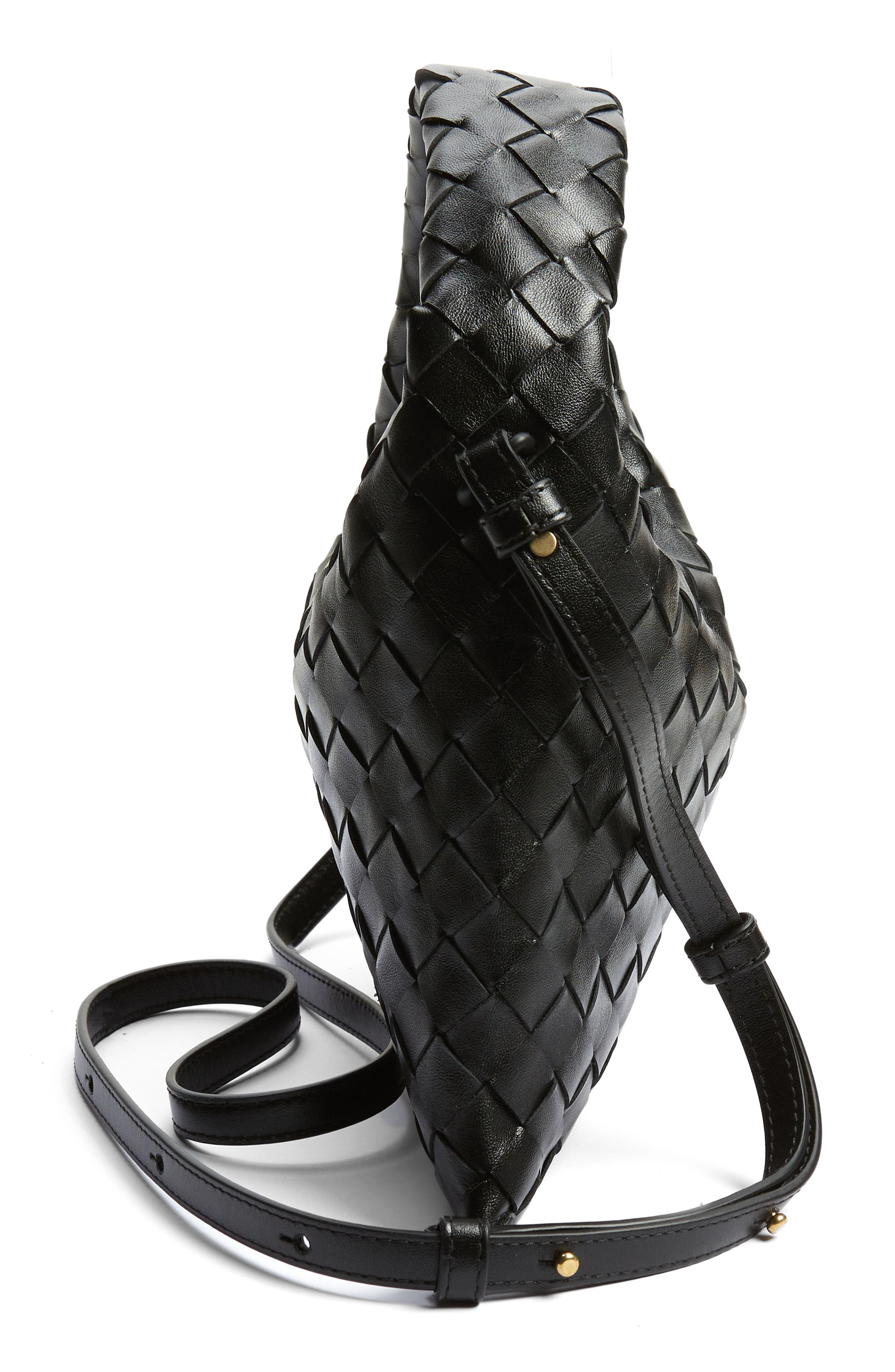 Bottega Veneta Mini Hop Intrecciato Leather Hobo Bag, Alternate, color, Black Brass/ Black