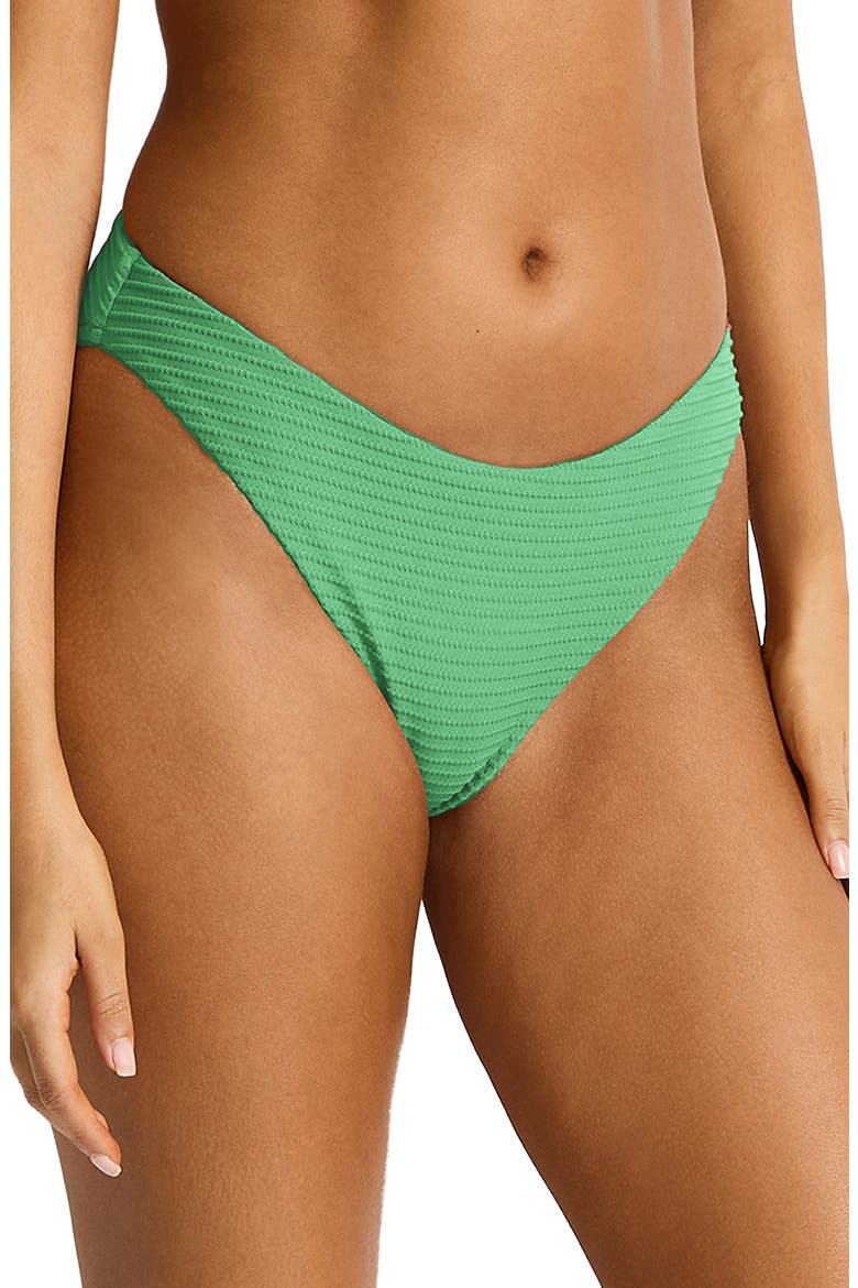Ribbed Sporty Mid Bikini Bottoms, Alternate, color, MOSS