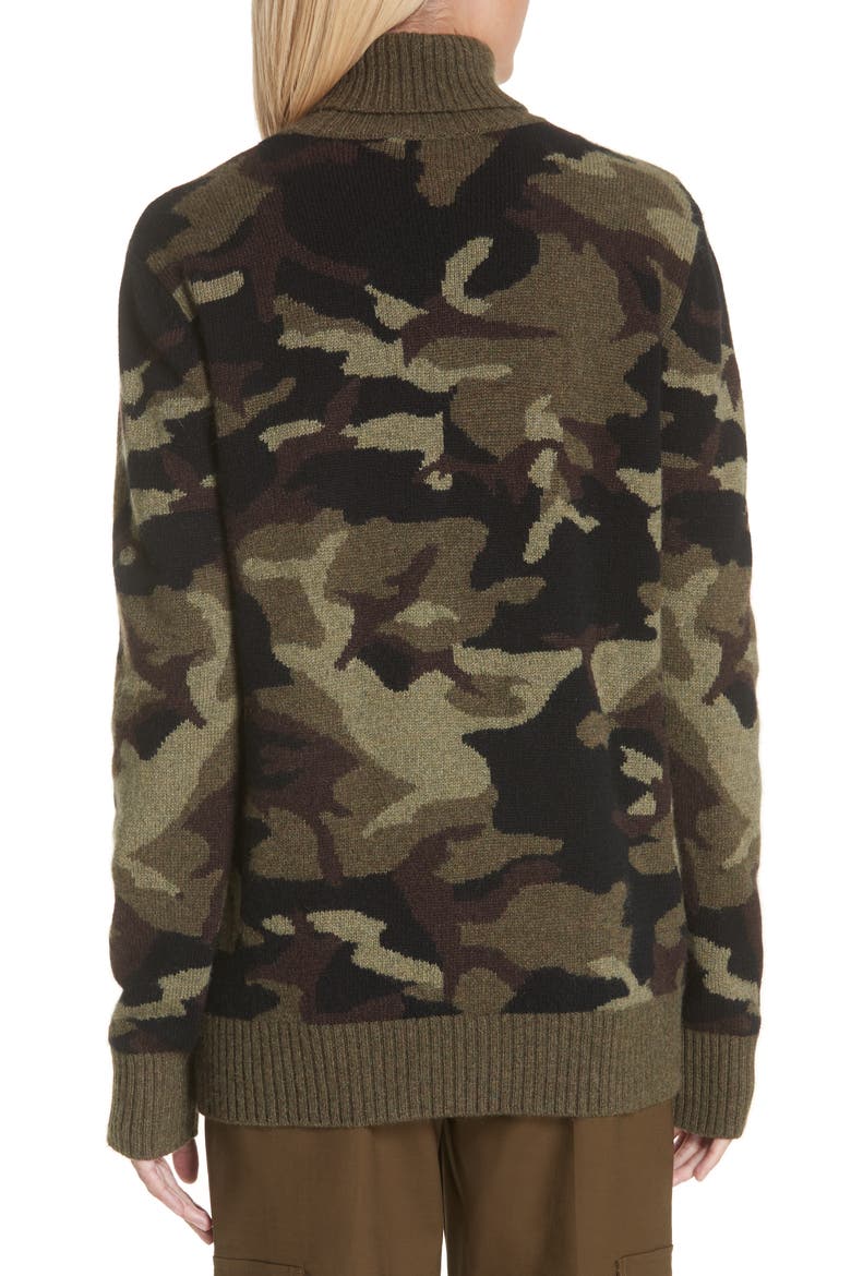 Camouflage Cashmere Turtleneck Sweater, Alternate, color, OLIVE