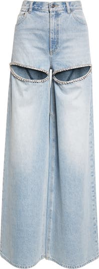 パンツ Womens washed denim slitted pants Novaorily Women High Waisted Jeans Straight Wide Leg Pants