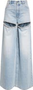 Area Crystal Slit Cotton Denim Wide Legs Jeans