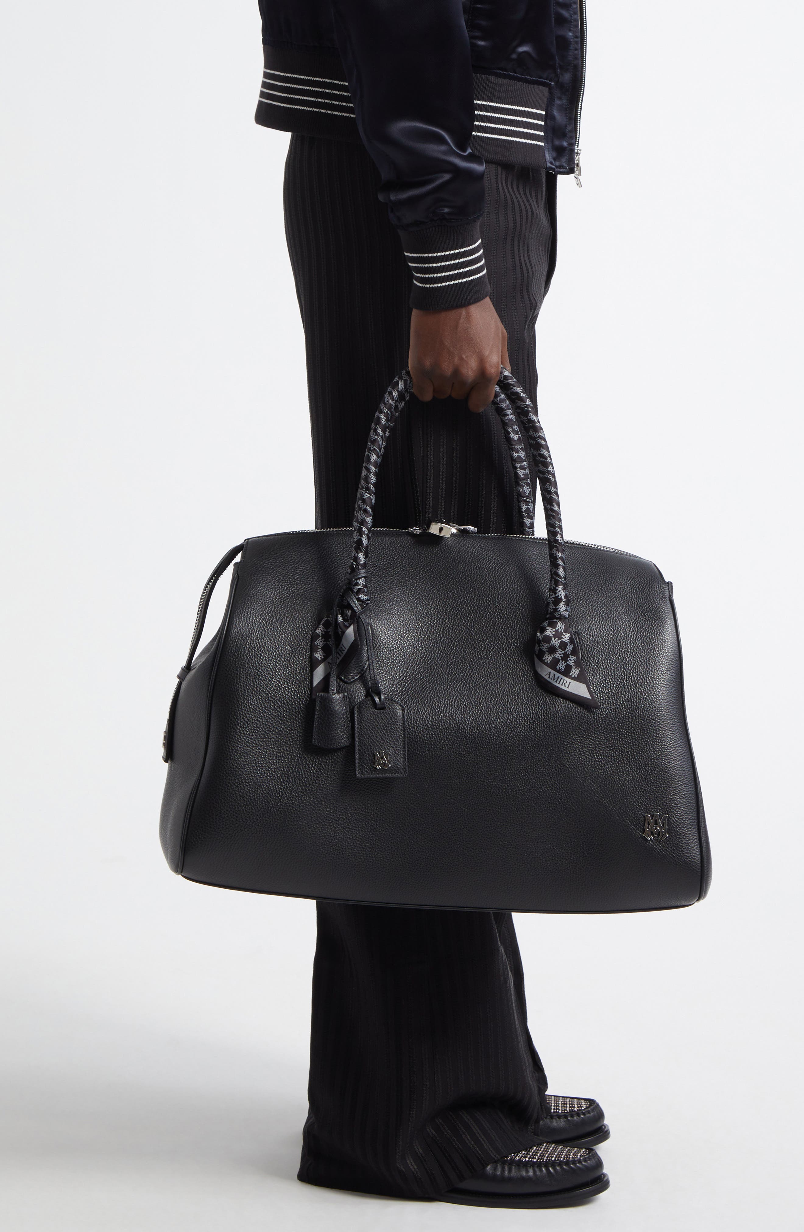 AMIRI Leather Duffle Bag, Alternate, color, Black