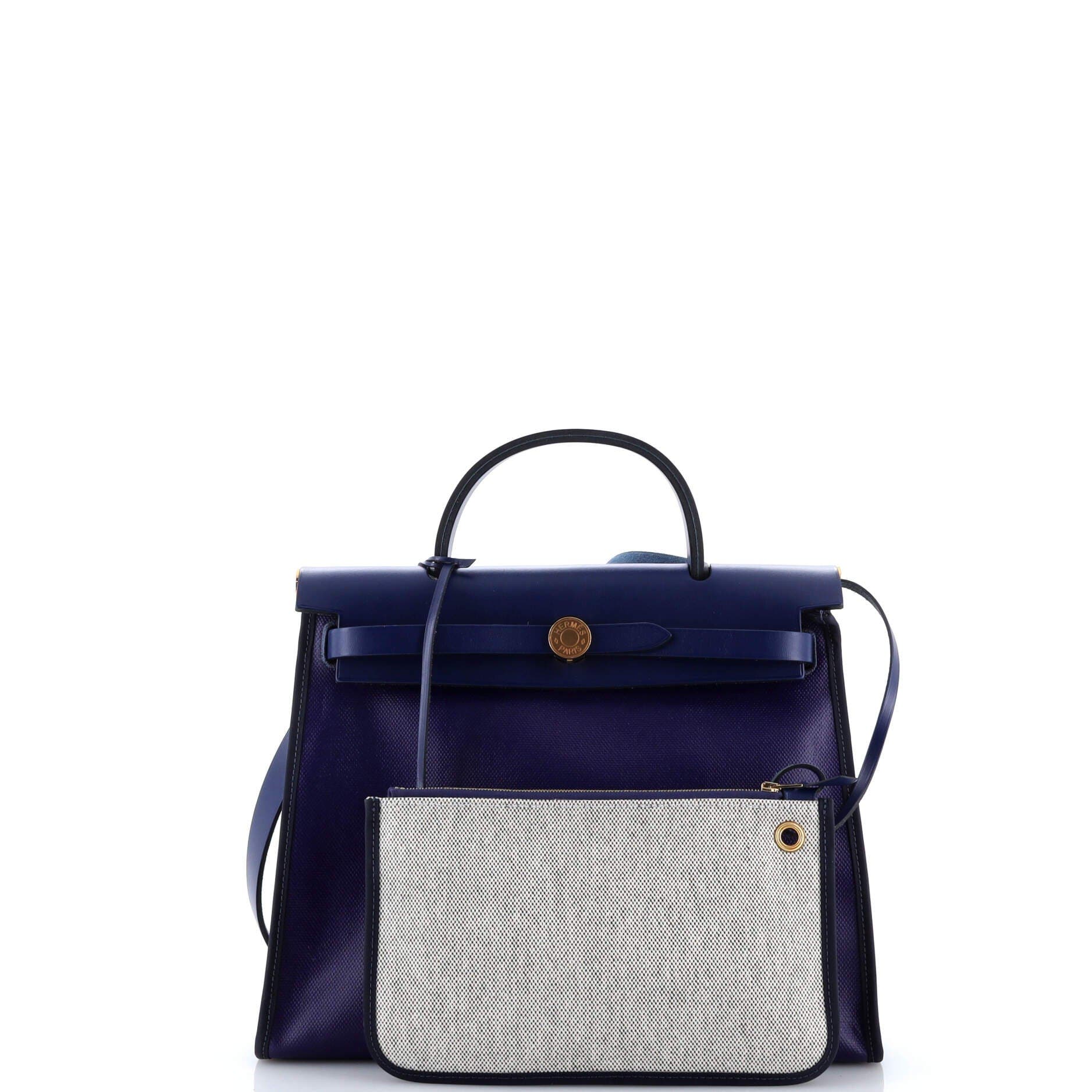 Pre-Owned Hermes Herbag Zip Berline Vache Canvas and Leather 31, Alternate, color, Bleu Saphir