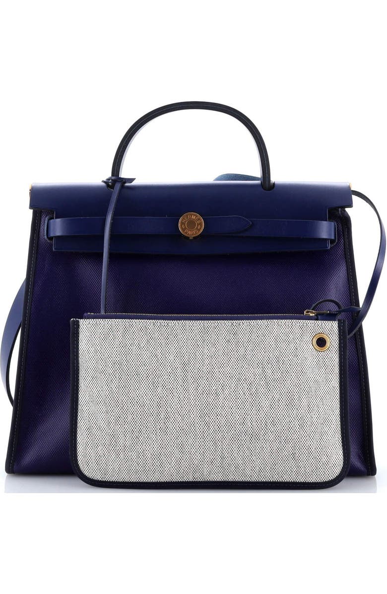 Pre-Owned Hermes Herbag Zip Berline Vache Canvas and Leather 31, Alternate, color, Bleu Saphir