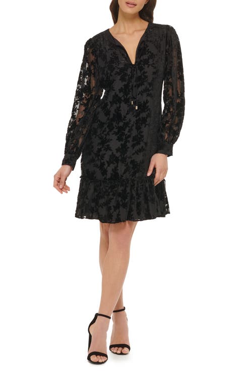 Velvet Burnout Long Sleeve Dress