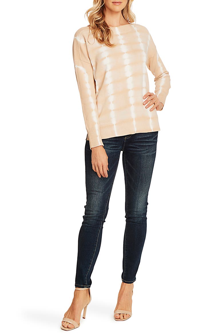 Tie Dye Boatneck Long Sleeve Cotton Sweater, Alternate, color, LIGHT STONE