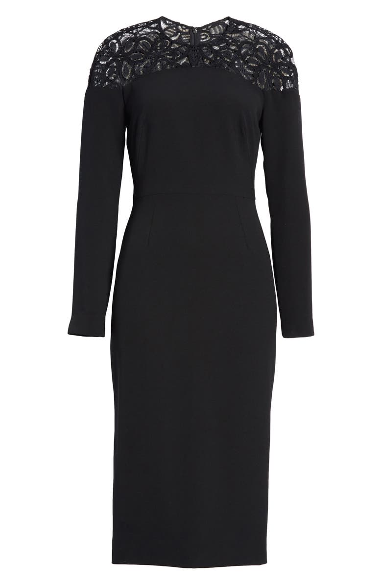 Lela Rose Lace Yoke Long Sleeve Midi Sheath Dress, Alternate, color, 