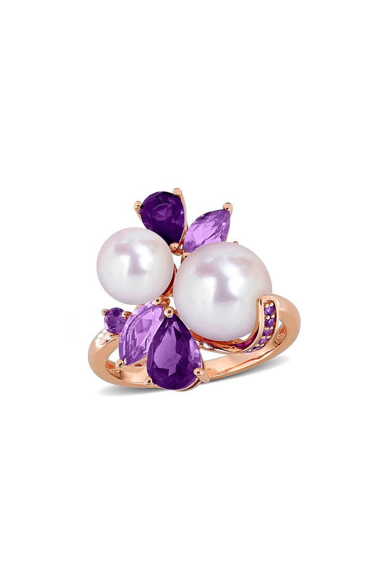 Cultured Pearl & Semiprecious Stone Cluster Ring, Main, color, PURPLE