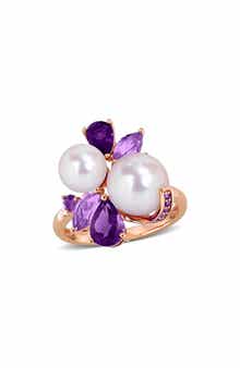 DELMAR Cultured Pearl & Semiprecious Stone Cluster Ring