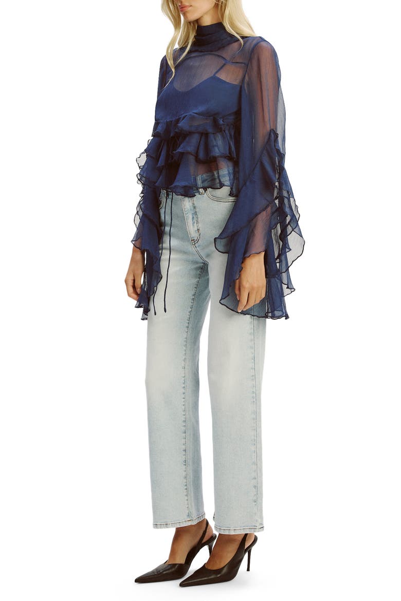 Anyssa Ruffle Tie Back Top, Alternate, color, NAVY