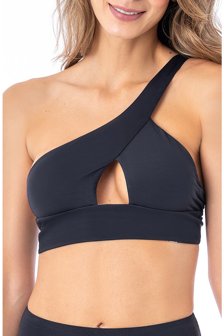 Tamara One-Shoulder Cutout Reversible Bikini Top, Main, color, BLACK