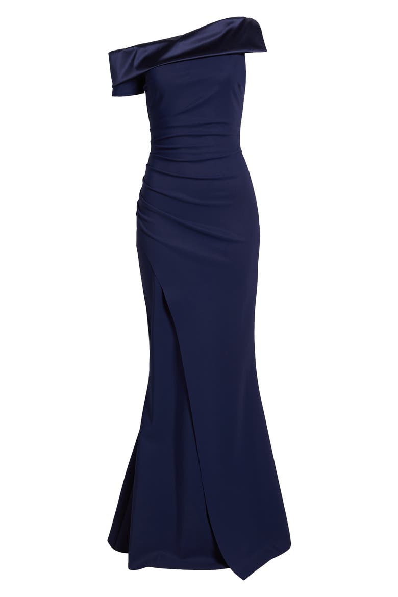 Koppany Ruched Off the Shoulder Mermaid Gown, Alternate, color, BLUE NOTTE