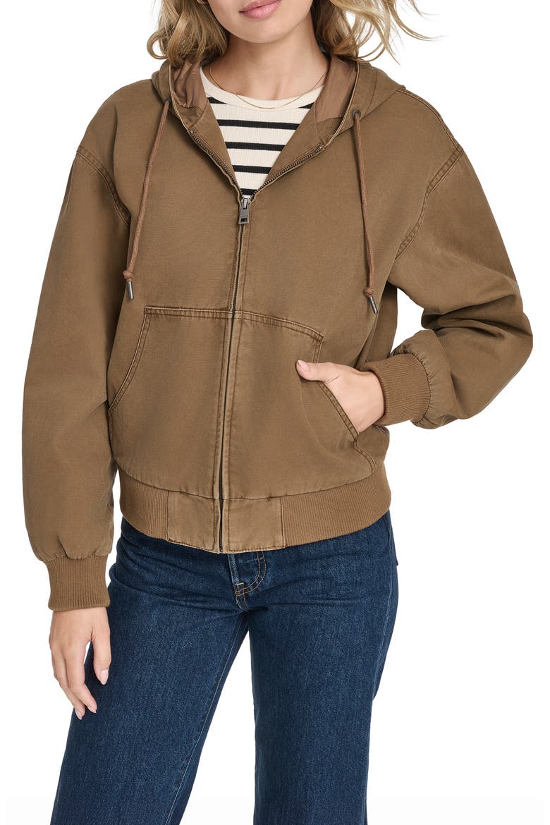 Cotton Zip Work Hoodie, Main, color, BROWN