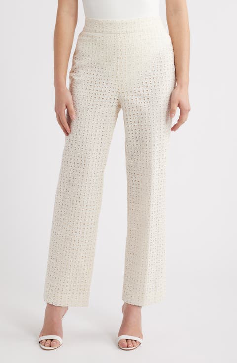 Cotton Eyelet Pull-On Wide Leg Pants (Petite)